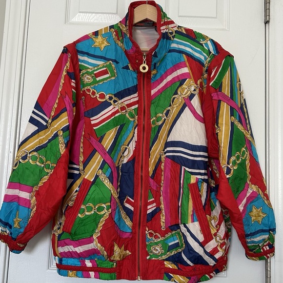 Mureli Other - Mureli Vintage Colorful Geometric Silk Wind Breaker Jacket‎